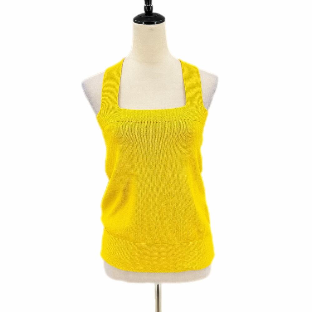 LOFT NEW Yellow Knit Cross Back Sleeveless 100% Cotton Square Sweater Tank Top